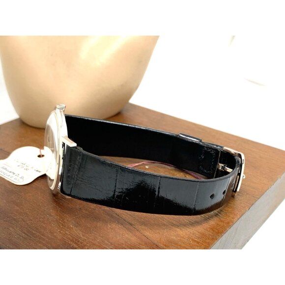 Wittnauer Men's Watch Vintage Swiss Hand Wind Thin 33mm Black Leather Band - Picture 10 of 16